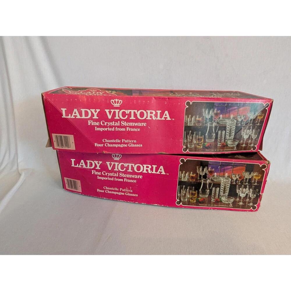 Vintage Lady Victoria  Crystal  8 Champagne Glasses Made In France - Picture 3 of 7